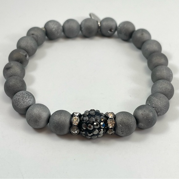 Jewel Up By Jessica Silver Druzy Agate Pave Bracelet Beaded Stretch Statement